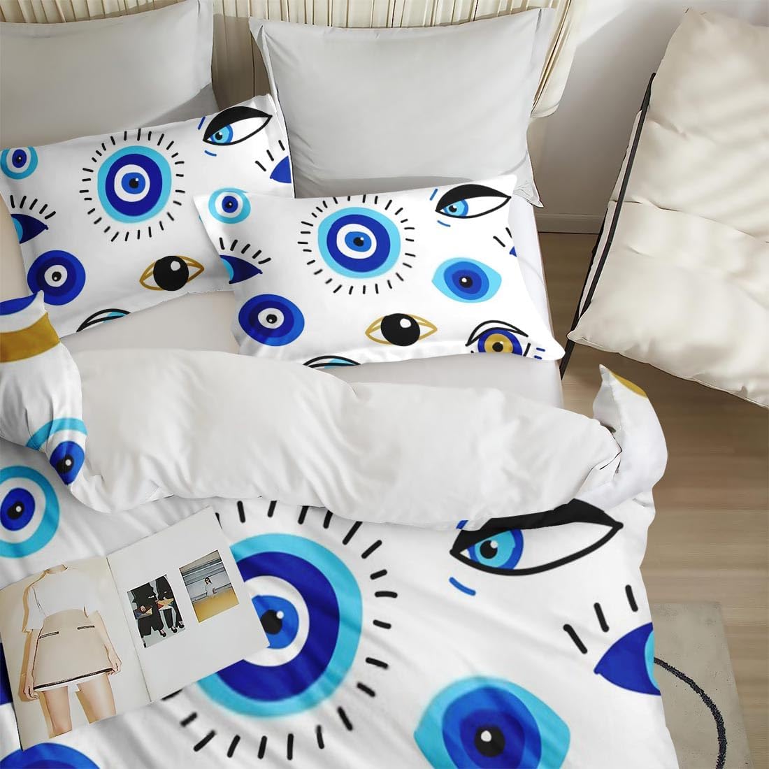 Funda de edredón tamaño Queen, juego de ropa de cama griego turco contemporáneo malvado con cierre de cremallera para niños y adultos, funda de
