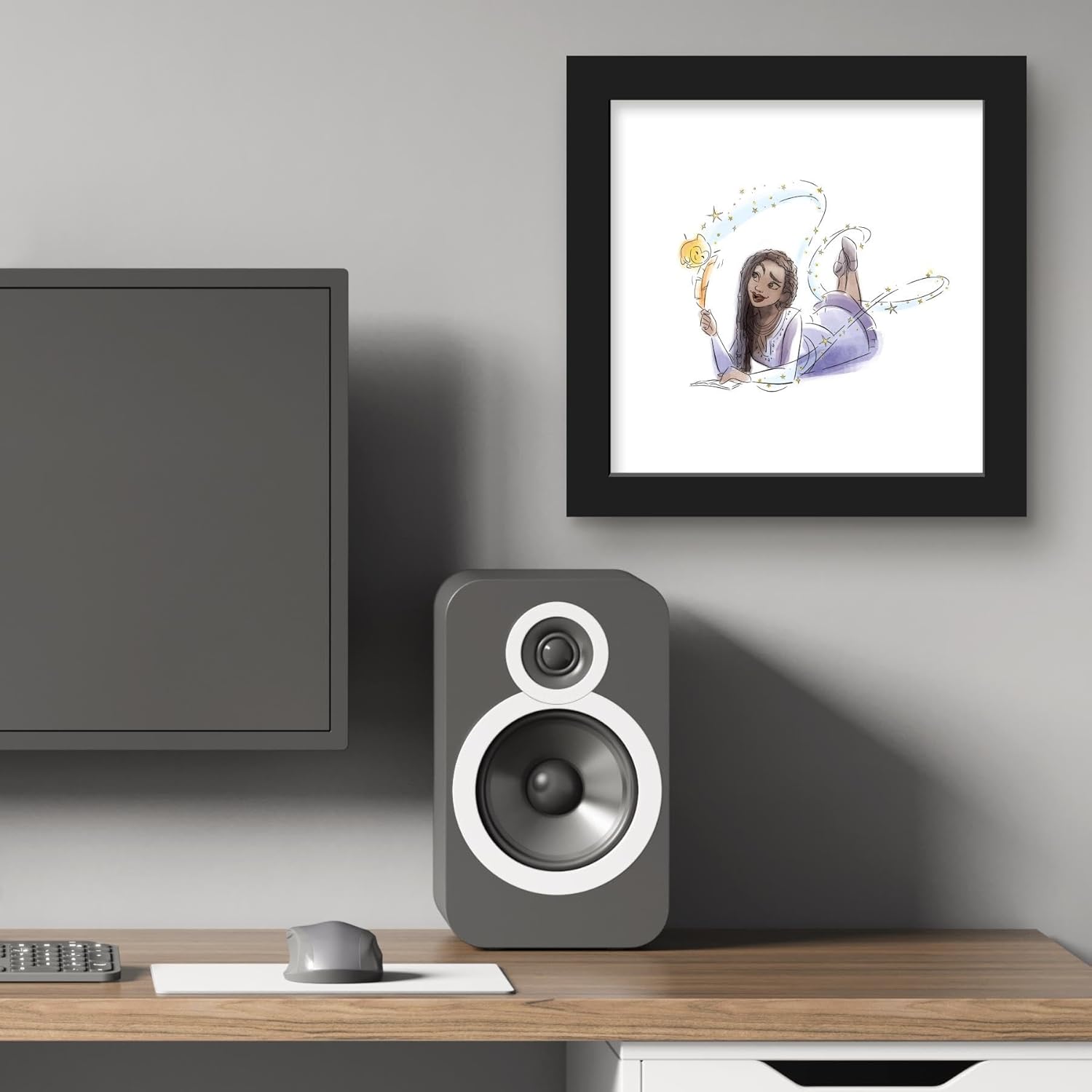 Trends International Gallery Pops Disney Wish – Póster de pared de Asha y Star City of Lights, 12.00 x 12.00 pulgadas, versión de marco negro