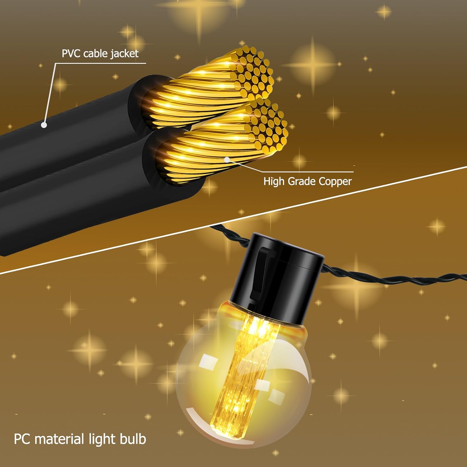 Tira de luces para exteriores, bajo voltaje enchufable de 3.5 V, tira de luces G50 Globe para patio de 43 pies, con 30 bombillas Edison