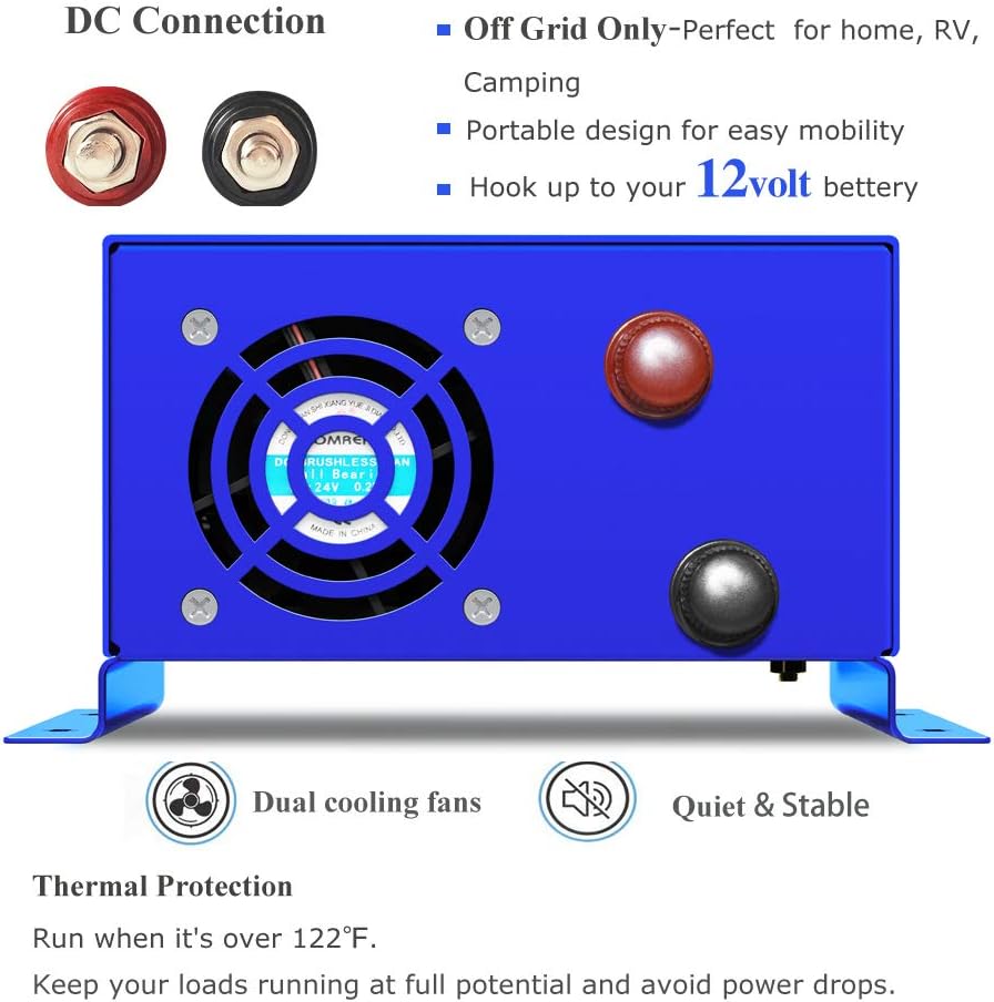 Inversor de onda sinusoidal pura de 800 W, 12 V a 110 V, 120 V, inversor de energía solar, CC a CA, enchufe dual de EE. UU. para electrodomésticos