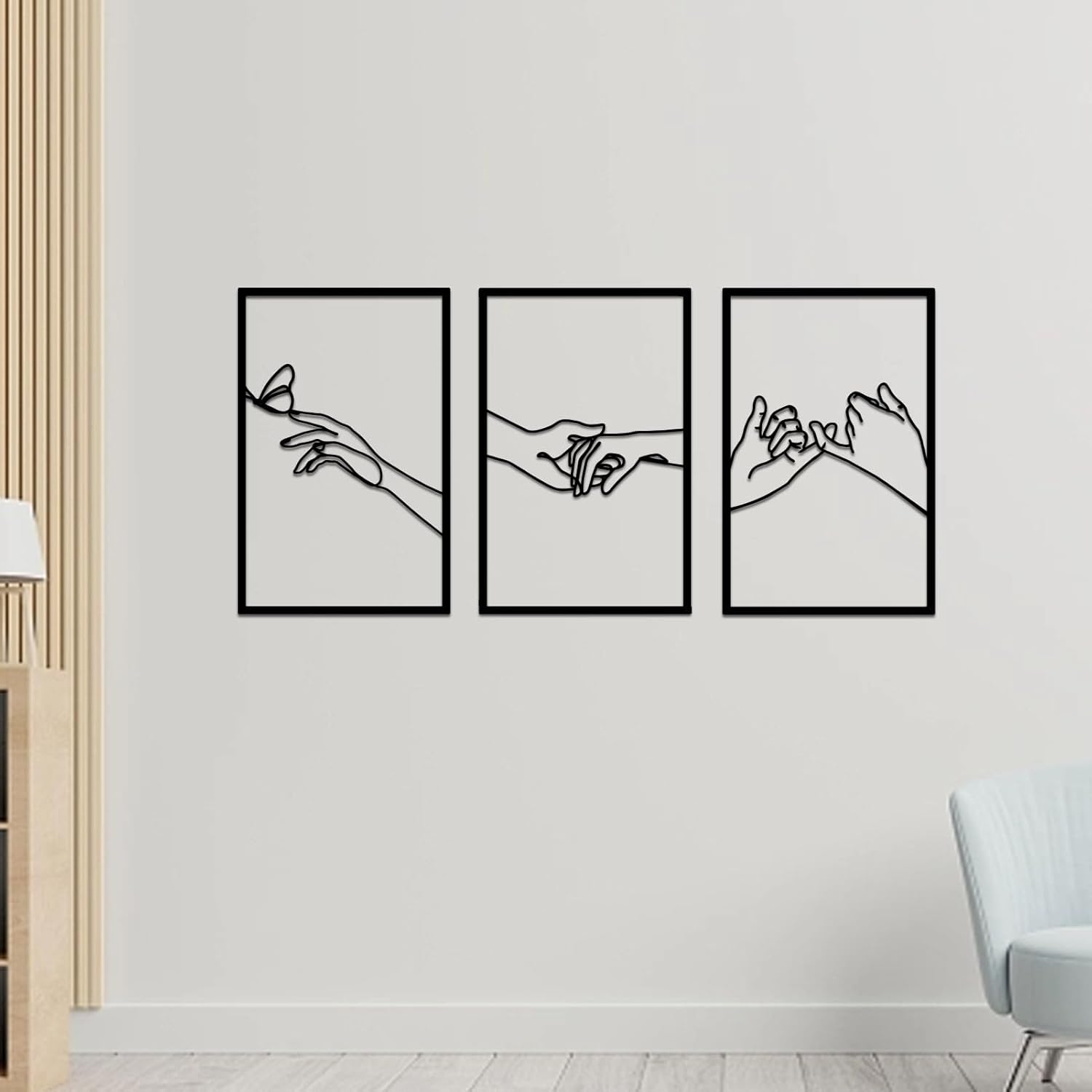 Arte de pared de metal con forma de mano de cuerpo minimalista de líneas femeninas, esculturas de pared modernas de línea abstracta para el hogar,