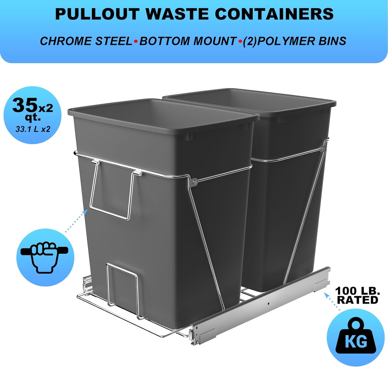 ROOMTEC Cubo de basura extraíble debajo del gabinete, estante de basura ajustable para cocina, organizadores de debajo del fregadero, organizadores