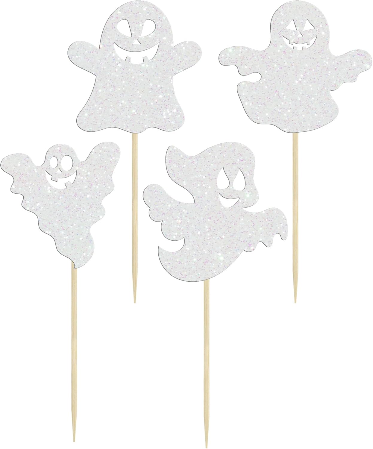 Gyufise 24 adornos de Halloween para cupcakes de fantasma, purpurina blanca, espeluznante, Halloween, baby shower, decoración para Halloween,