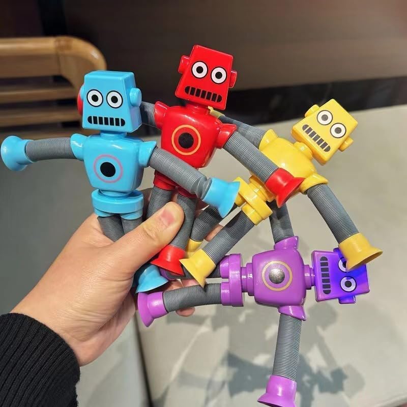 Whongkidz Juguetes robóticos de tubos para reventar, 4 paquetes telescópicos de ventosa robótica, juguetes sensoriales para autismo para niños y