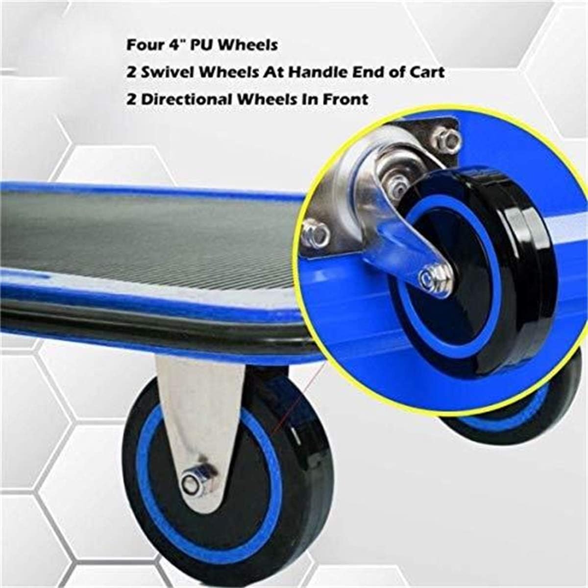 Carrito de empuje Dolly AFT PRO USA – Carrito plegable con plataforma de empuje, ruedas giratorias de 360 grados, mango plegable (azul, 330 libras)