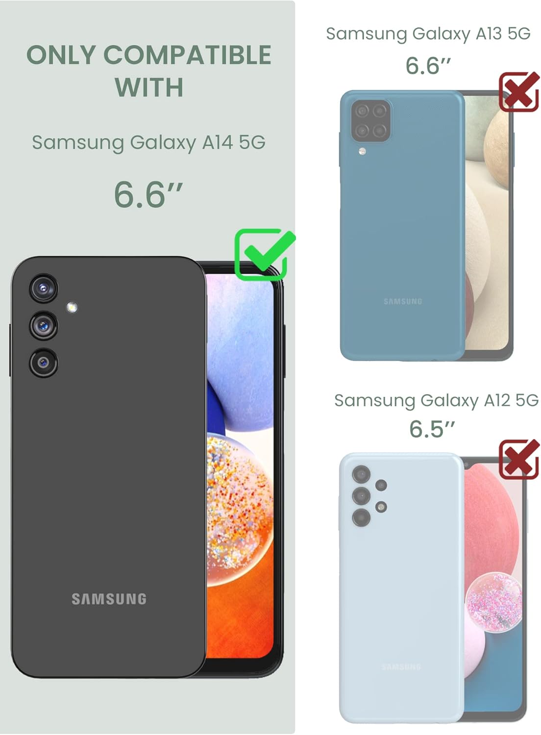 Funda para Samsung Galaxy A14 5G con protector de pantalla de vidrio templado 2 unidades, protección de grado militar TPU suave y policarbonato