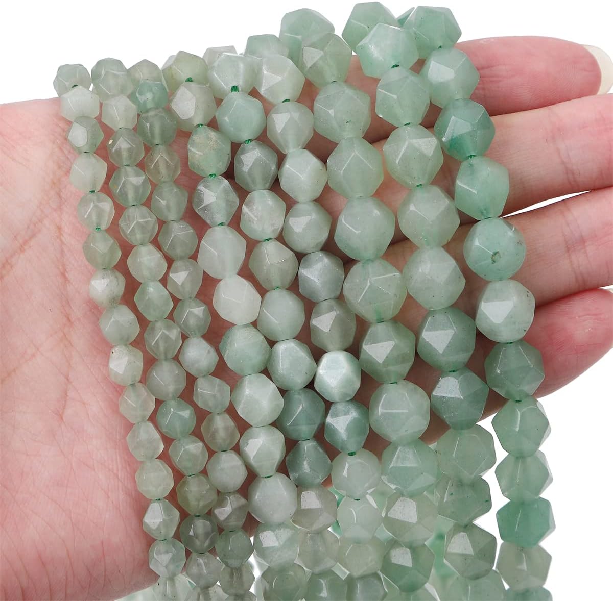 Cuentas redondas facetadas de piedra de jade de aventurina verde natural, 0.394 in, 14.2 inhebra para la fabricación de joyas