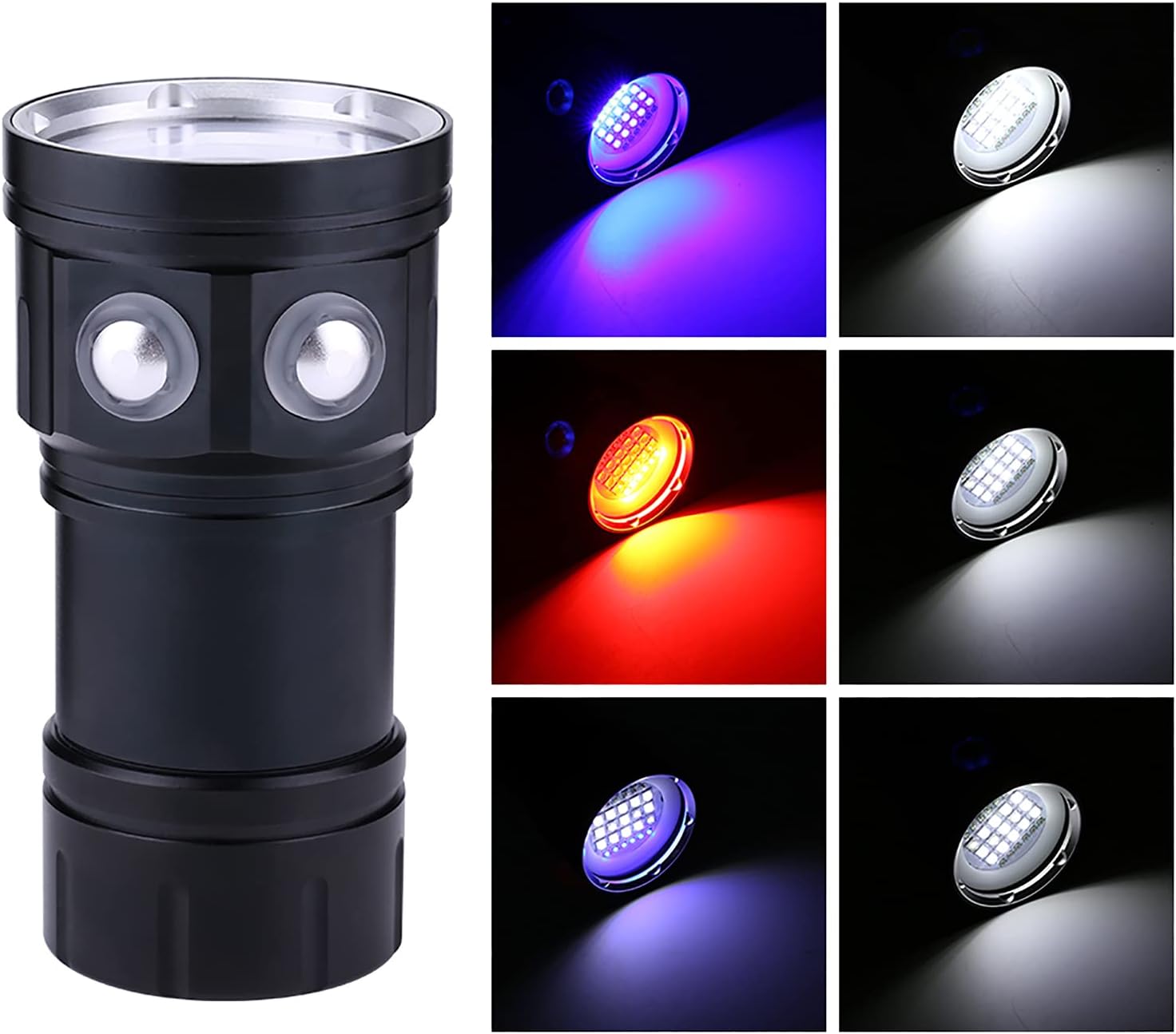 Linterna de buceo, luz de buceo, 180W 18000 lúmenes IPX8 Equipo de buceo impermeable, 984.3 ft a 1,640.4 ft de luz de buceo con 3 luces y 7 modos,