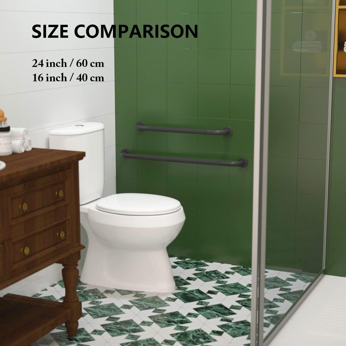 Barra de agarre antideslizante de 24 pulgadas para ducha, color negro aceitado de 1.25 pulgadas de diámetro, barra de agarre para baño, barra de