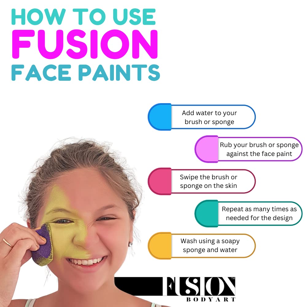 FUSION BODY ART Paleta de pintura facial de calidad profesional, explosión de arco iris, kit de pintura facial de maquillaje seguro y no tóxico para