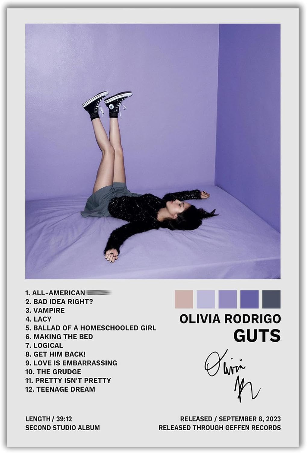 BAON Póster Olivia de Rodrigo Guts para portada del álbum, pintura decorativa, lienzo, pósteres de pared, 16 x 24 pulgadas