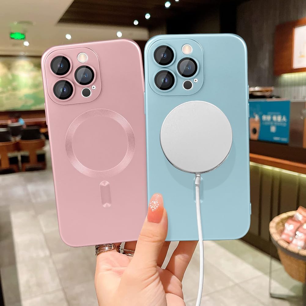 MOWIME Funda magnética compatible con iPhone 15 Pro compatible con Magsafe protector de lente de cámara delgada a prueba de golpes protección contra