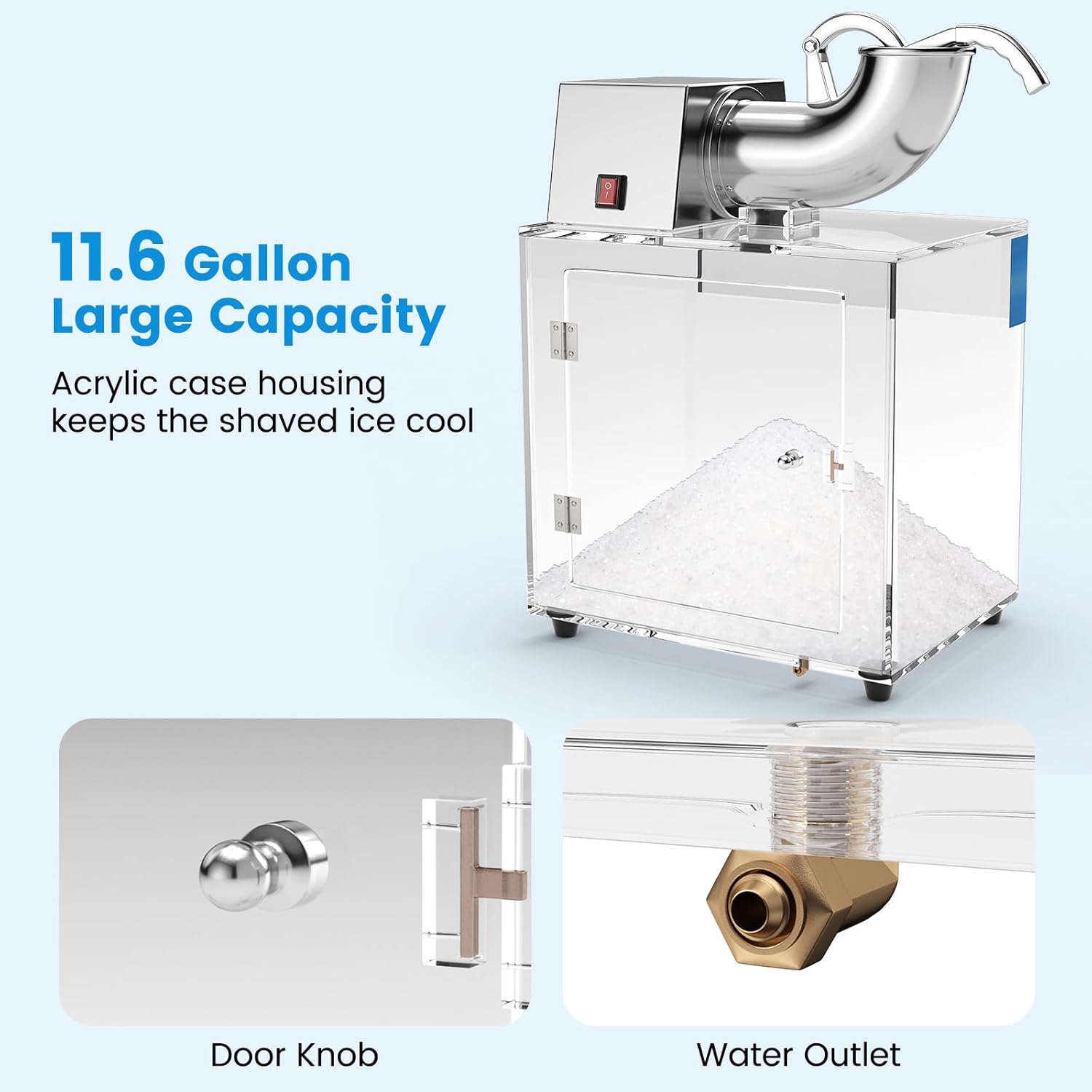 COSTWAY Máquina de hielo afeitado comercial, trituradora de hielo de acero inoxidable de 440 librasH con interruptor de encendidoapagado de