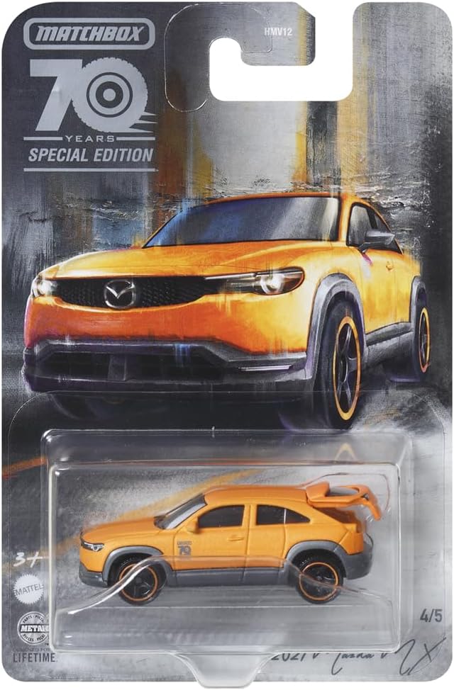 Matchbox Moving Parts – Vehículo fundido a presión de 70 años de edición especial, HMV12  Inspirado en 2021 Mazda MX  45 naranja y negro