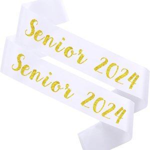 2 bandas para adultos mayores 2024, letras doradas con purpurina blanca clase de 2024, fajas de graduación, decoración de fiesta de animadora 2 bandas para adultos mayores 2024, letras doradas con purpurina blanca clase de 2024, fajas de graduación, decoración de fiesta de animadora