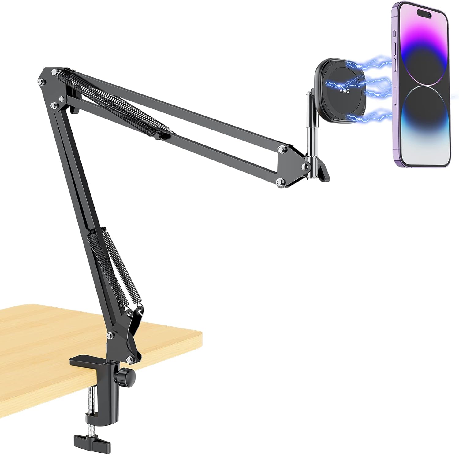 VRIG – Soporte magnético para teléfono celular para grabación de video, soporte ajustable para teléfono celular de escritorio o cama, para iPhone