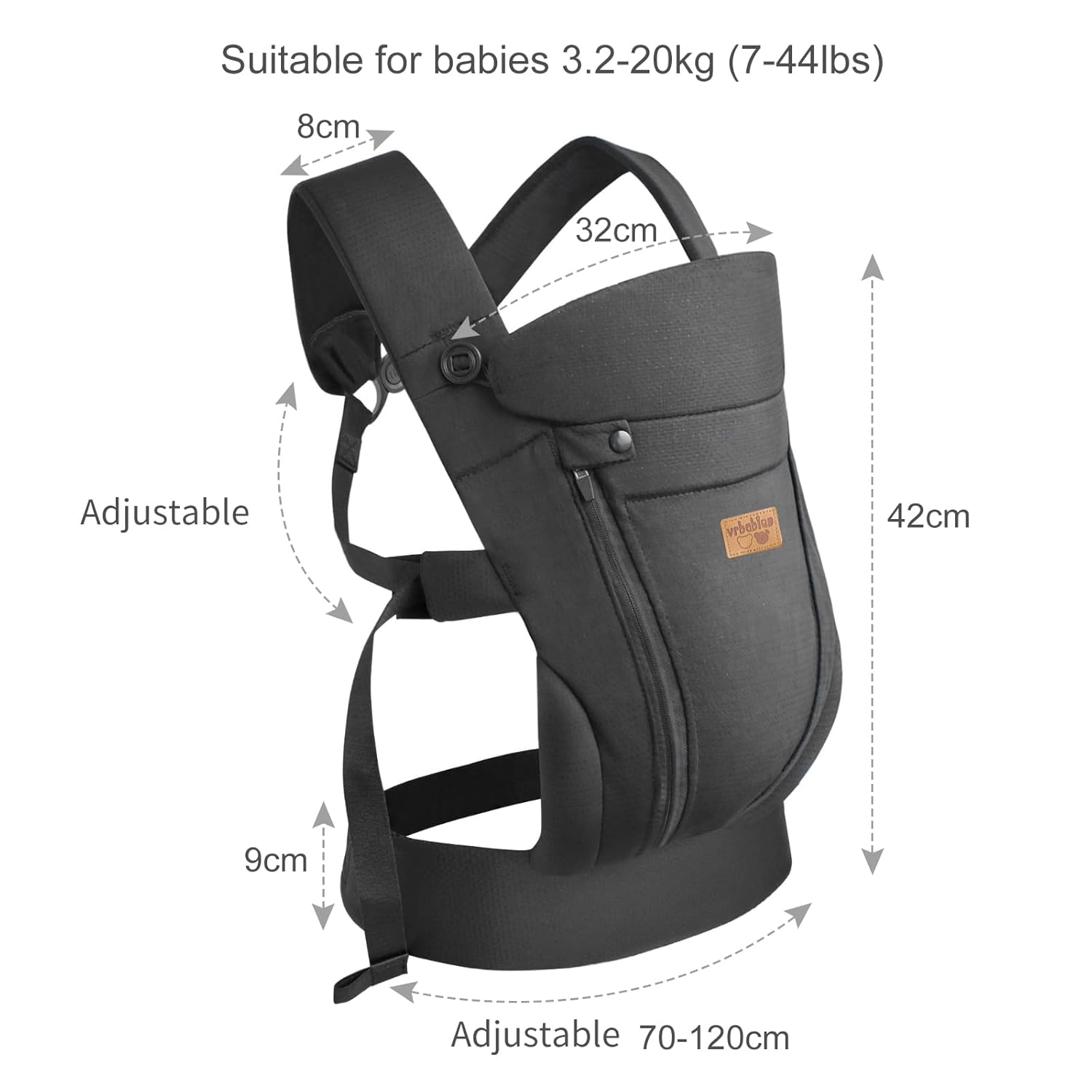 vrbabies Portabebés ergonómico para recién nacidos, con manos libres, transpirable, perfecto para bebés y bebés, regalo de ducha (negro)