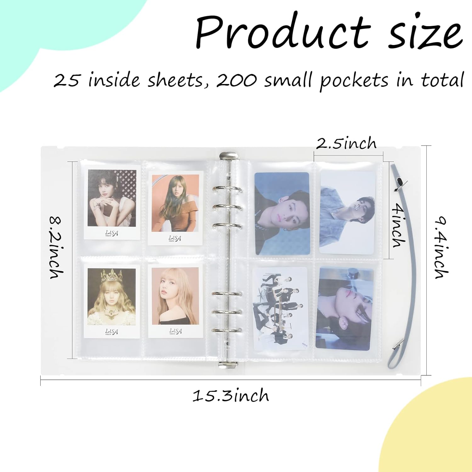 Kpop – Carpeta para tarjetas fotográficas A5, carpeta de tarjetas fotográficas Kpop, 6 anillas, protectores de tarjetas, páginas pequeñas, libro de
