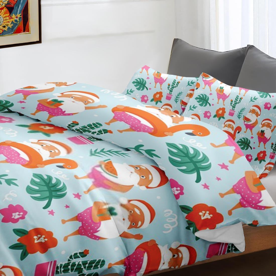 Juego de funda de edredón, diseño tropical de Papá Noel de Navidad para niños y adultos, decoración de dormitorio, juego de funda de edredón con