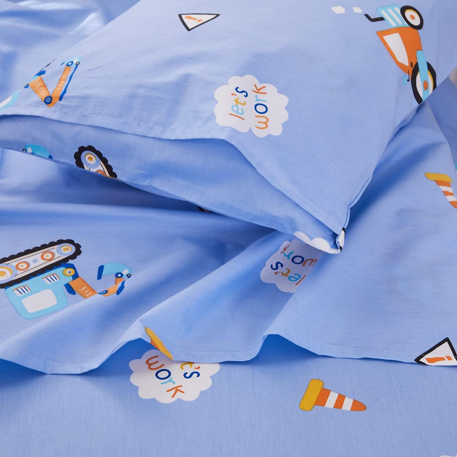 Brandream Juego de ropa de cama para niños pequeños, diseño de vehículos excavadores de construcción, cama de guardería en una bolsa, colcha de