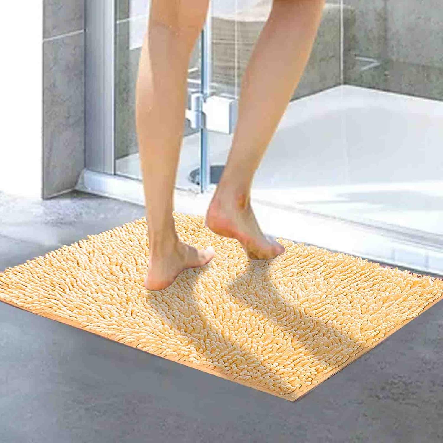 Scceatti Kitchen Rugs – Alfombra de baño antifatiga de 35 x 24 pulgadas, color amarillo, alfombra de baño rosa, antideslizante, suave y cómoda,