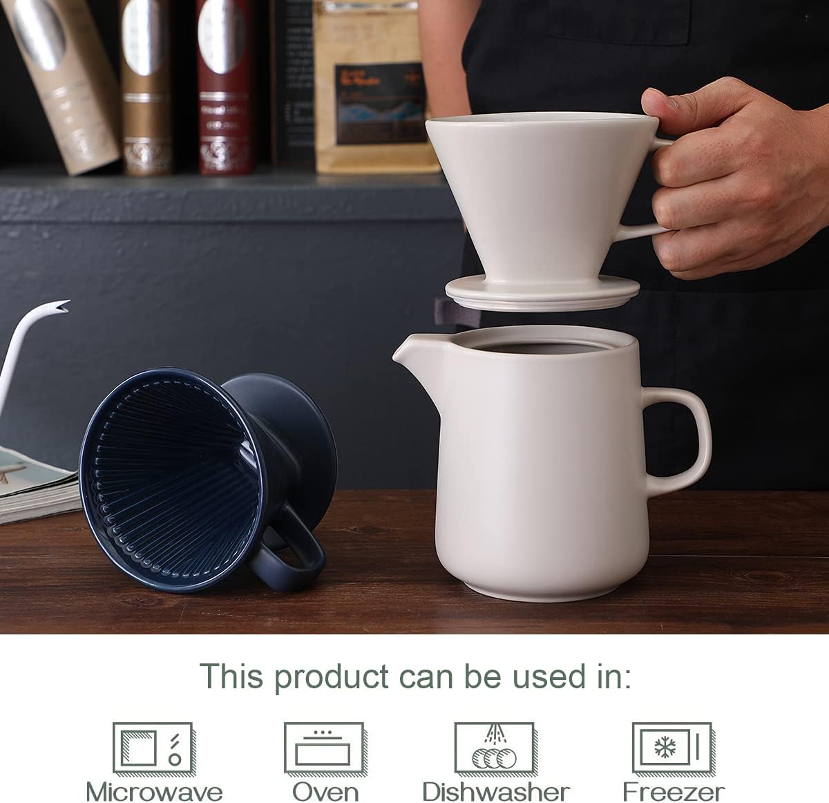Cafetera Prensa Cafetera Con Mano Juego de Cafetera de Cerámica Taza de Filtro de Café de Goteo Mano Pot-850Ml (blanco)