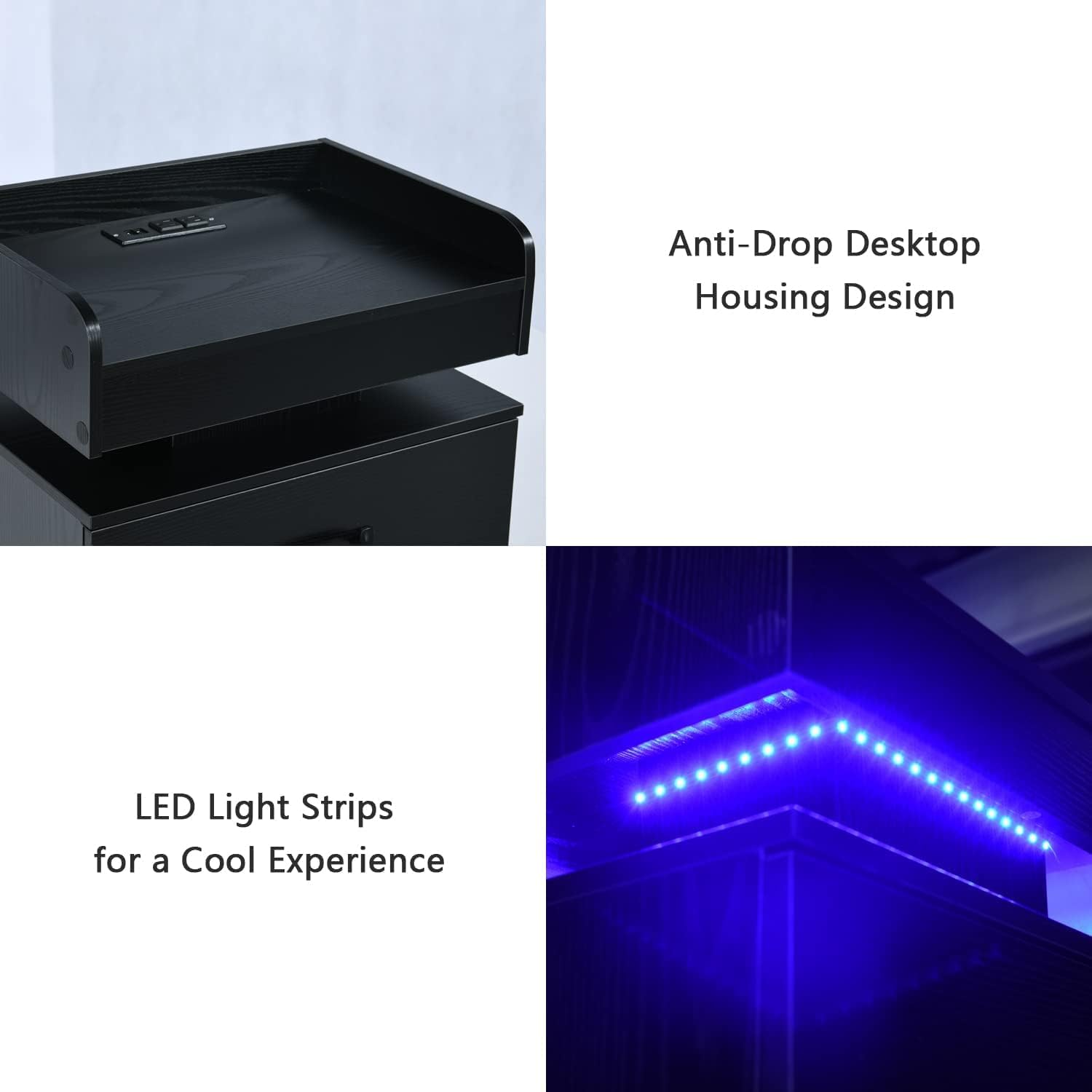 Mesita de noche con estación de carga, mesita de noche con luz LED, mesa auxiliar moderna con cajones de almacenamiento, mesita de noche con luz LED