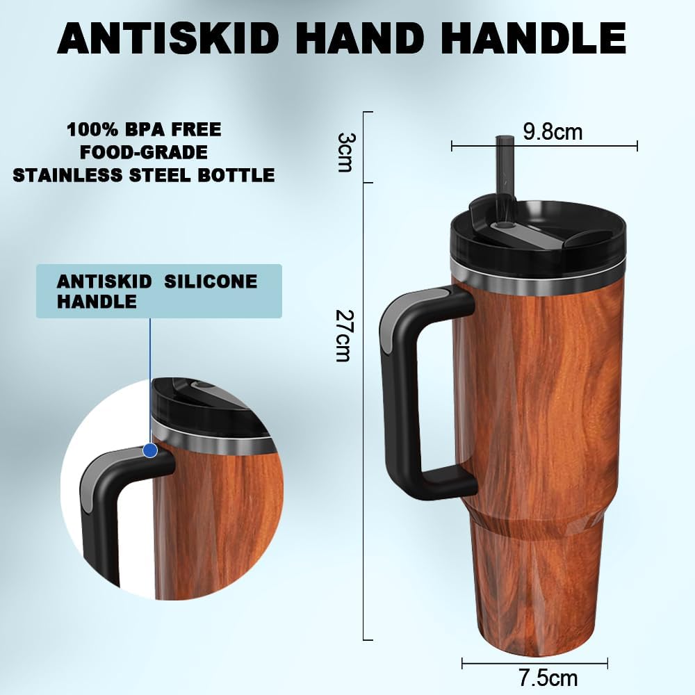 Vaso aislado al vacío de acero inoxidable de 40 onzas con tapa y popote para agua, té helado o café, batido y más (grano, 40 onzas)