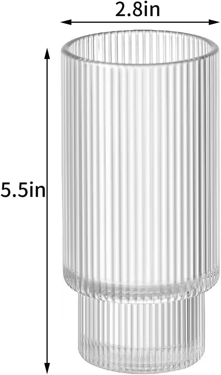 XKXKKE Juego de 6 vasos de bebida acanalados de 12 onzas, cristalería transparente vintage para café helado, vasos altos para cola de coocktail,