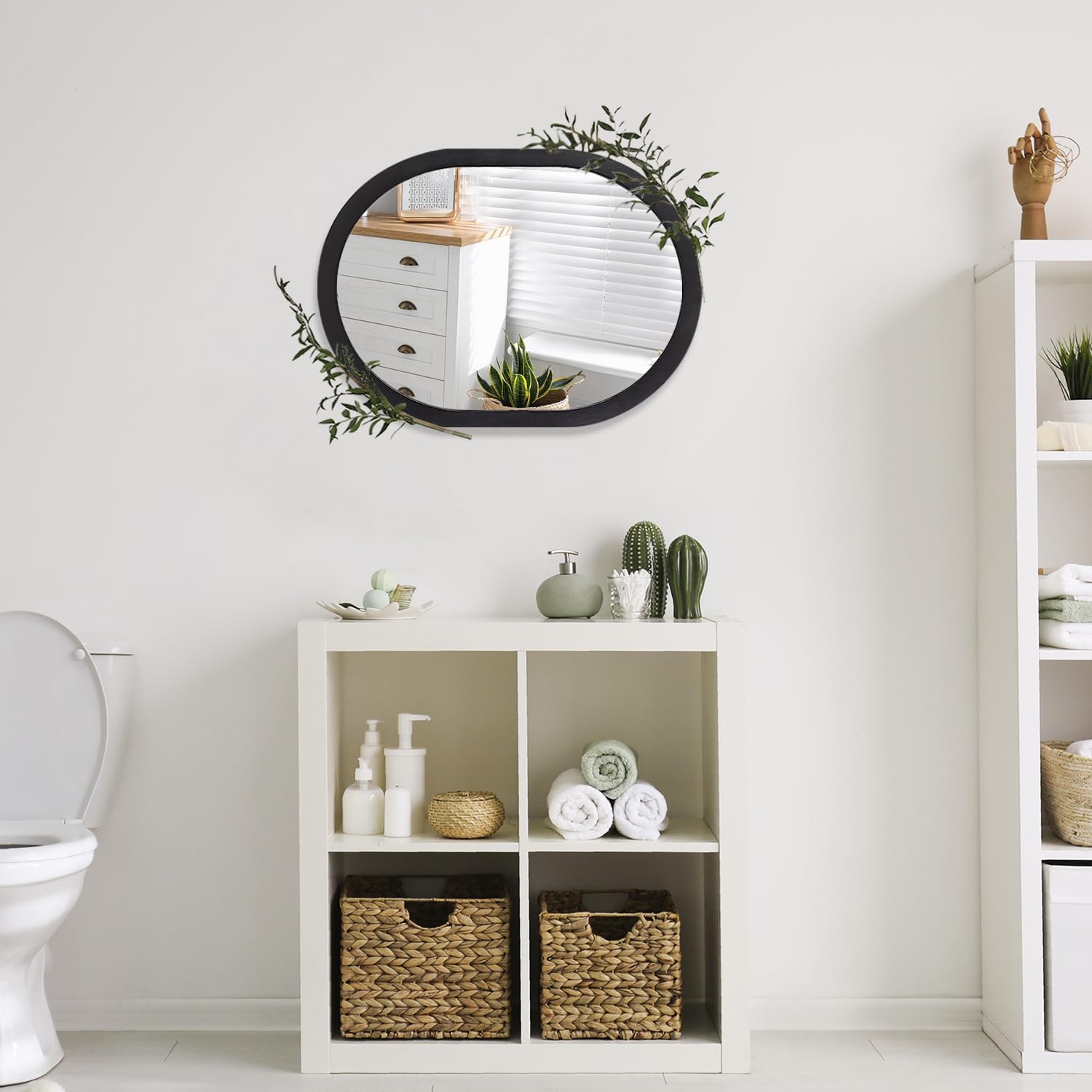 Espejo de pared ovalado negro para baño, decoración de espejo para pared, marco de madera, espejo de maquillaje para sala de estar, dormitorio,