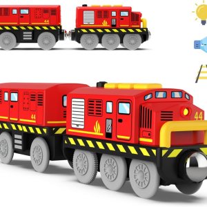Trenes a pilas para locomotora de madera con luz y sonido para niños de 3, 4, 5 años, compatible con Thomas, Brio, Chuggington, Melissa y Doug (rojo) Trenes a pilas para locomotora de madera con luz y sonido para niños de 3, 4, 5 años, compatible con Thomas, Brio, Chuggington, Melissa y Doug (rojo)