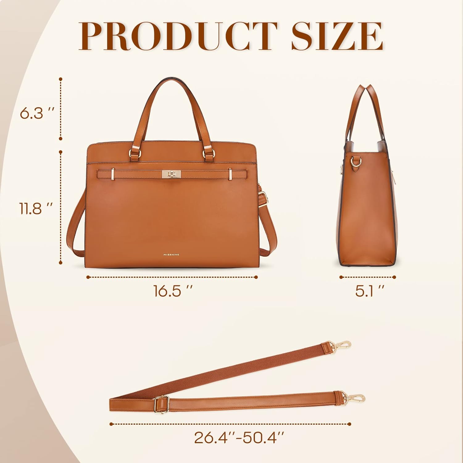 Missnine Bolsa para computadora portátil para mujer, 15.6 pulgadas, maletín de piel sintética, bolsa de trabajo profesional para oficina de negocios