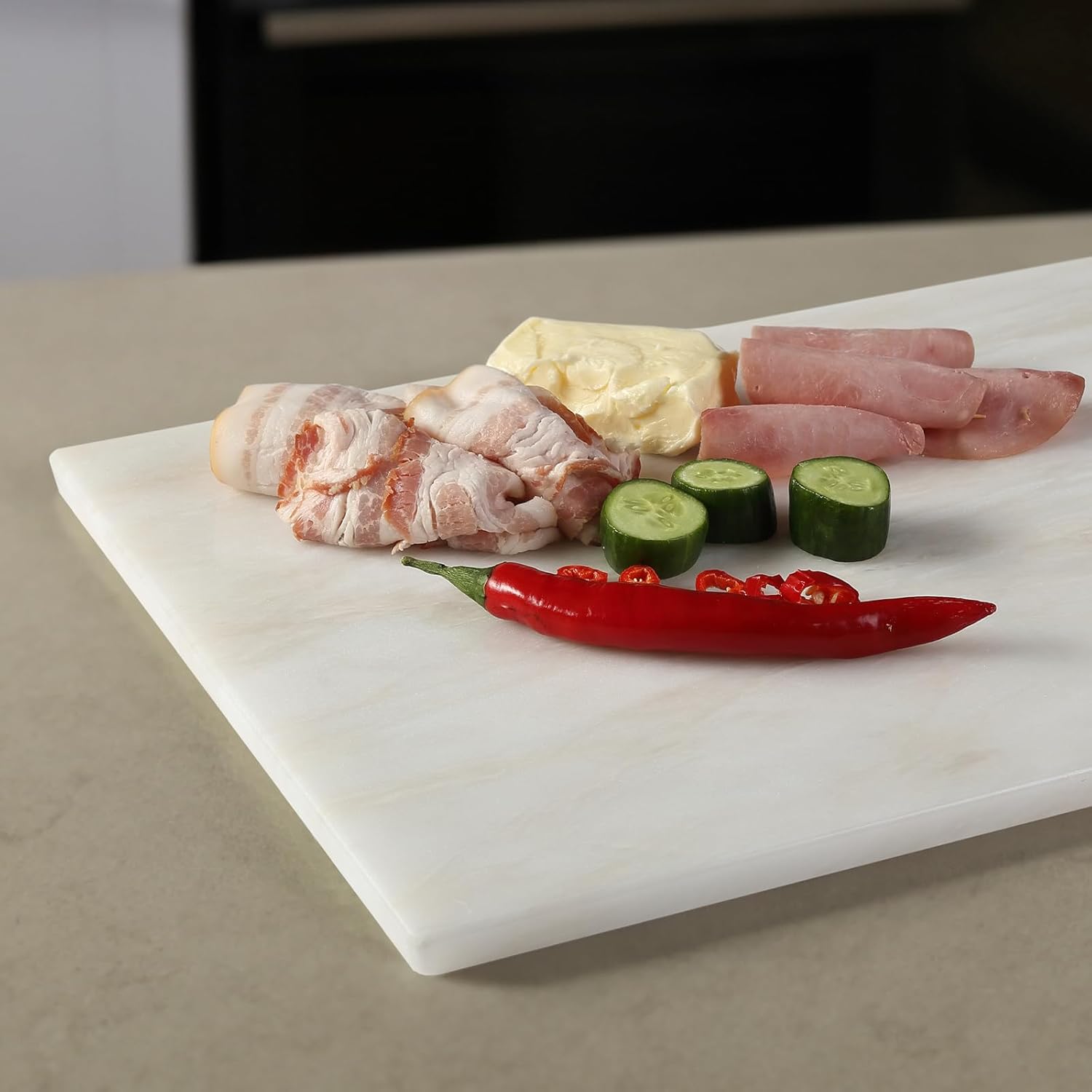 Koville Tabla de cortar de mármol africano de lujo para cocina, losa de mármol grande hecha a mano de 16 x 12 pulgadas para queso, embutidos, tabla