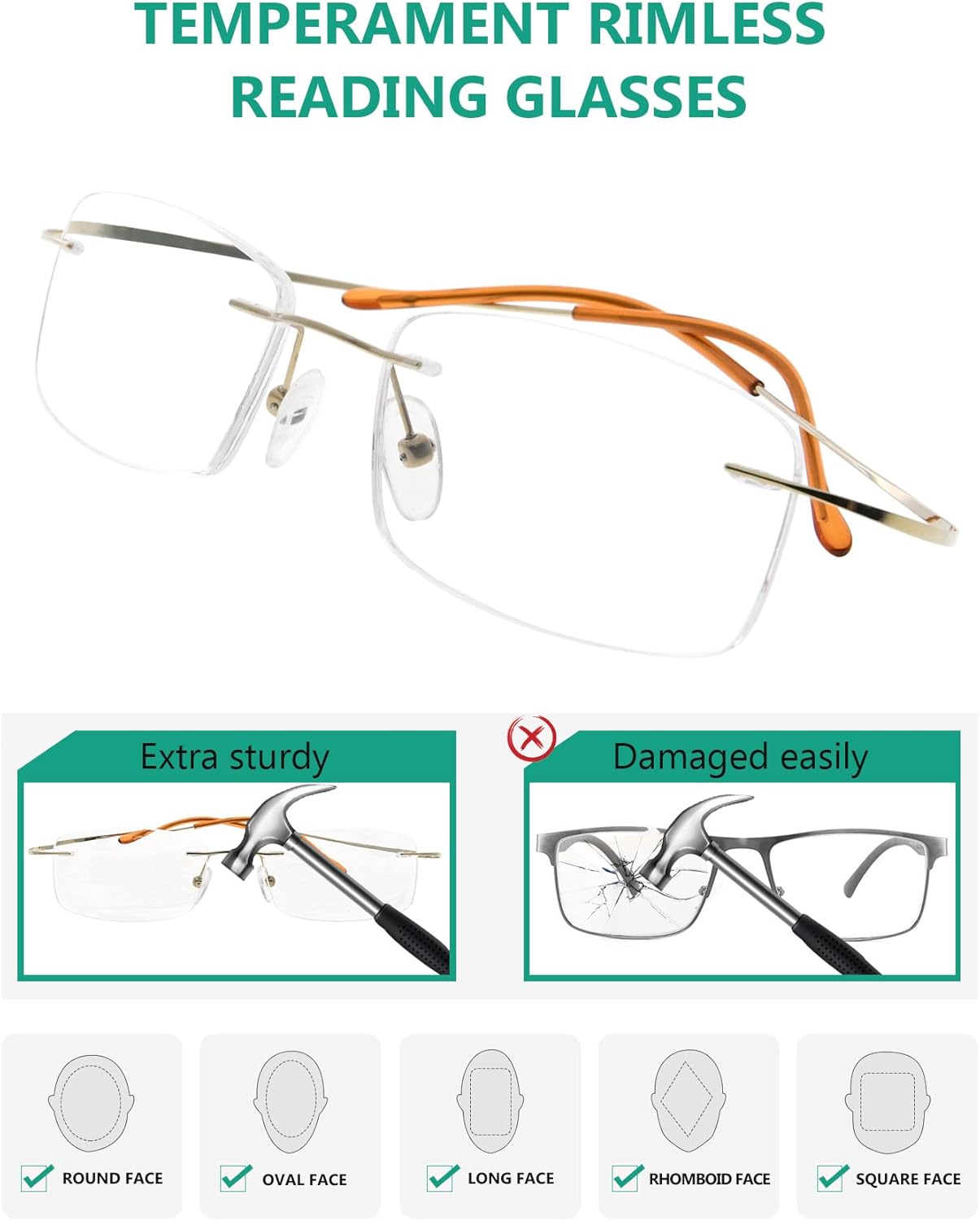 Gafas de lectura sin marco Eyekepper, en titanio, para lectores hombres y mujeres, 1