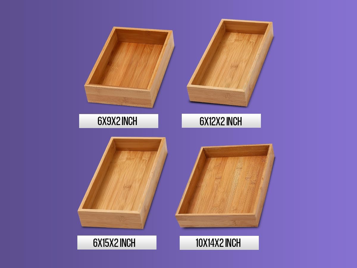 YBM Home Caja organizadora de cajones de bambú para cajón de cocina, cajón de basura, oficina, dormitorio, habitación de los niños, manualidades,