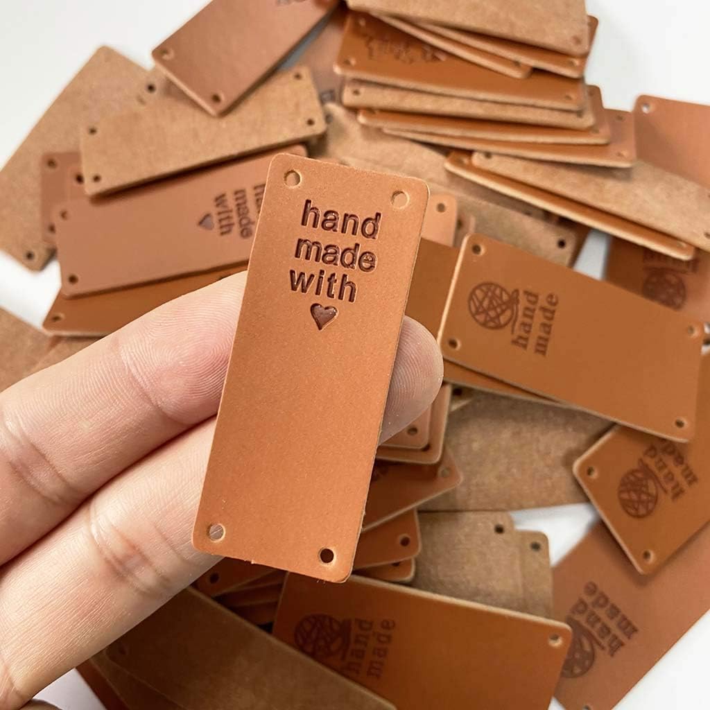 Etiqueta de piel sintética hecha a mano, adorno de etiqueta en relieve, accesorios de bricolaje para jeans, bolsas, zapatos, sombrero, 60 unidades,