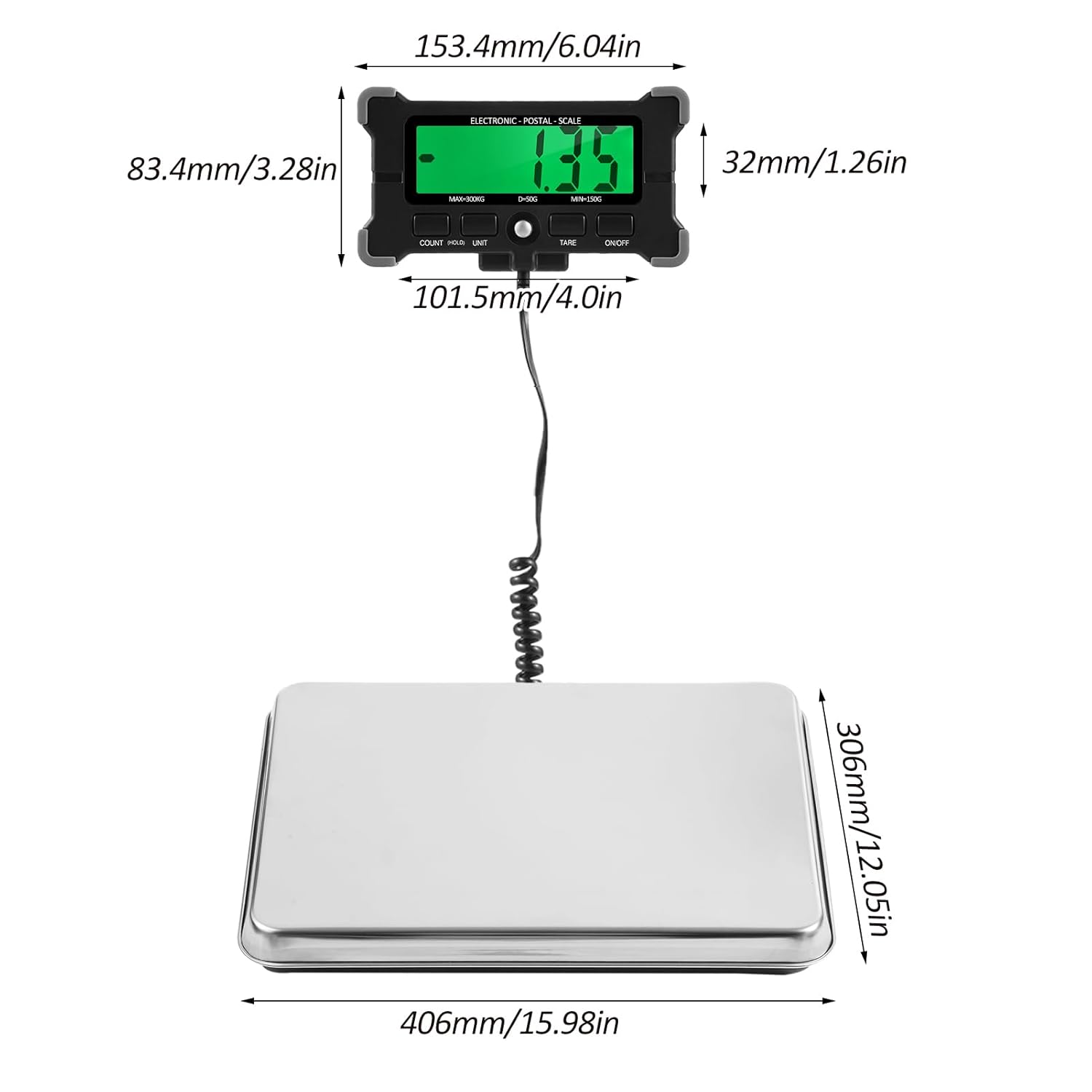 Lepmerk Báscula postal electrónica de 660 libras661.4 lbs, precisión de 1.76 oz0.1 libras, pantalla LCD, plataforma grande de acero inoxidable de 16