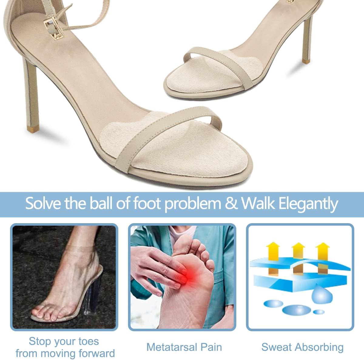 Almohadillas metatarsianas para mujer, almohadillas antideslizantes para zapatos de punta abierta, cojines de bola de pie, relleno de zapatos,