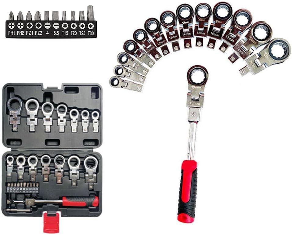 Juego de 27 llaves de trinquete de cabeza flexible, 0.236 in-0.787 in, cabezales de trinquete Torx intercambiables con puntas de destornillador,