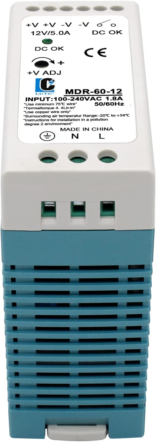 Fuente de alimentación de conmutación CC de 12 V MDR 60 W (entrada 100-240 VAC, salida 12 VCC, 5060 HZ), adaptador de fuente de alimentación