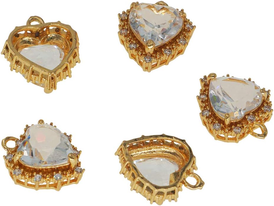 ZeaLian Abalorios de corazón de cristal de aleación chapada en oro para hacer joyas, pulseras, collares, aretes, colgantes, suministros de