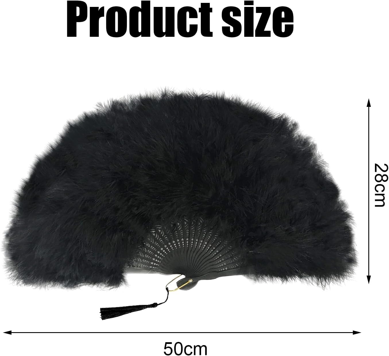 Abanico de plumas de Marabou, ventilador de mano plegable negro vintage de los años 20, ventilador de mano para festivales renacentistas para