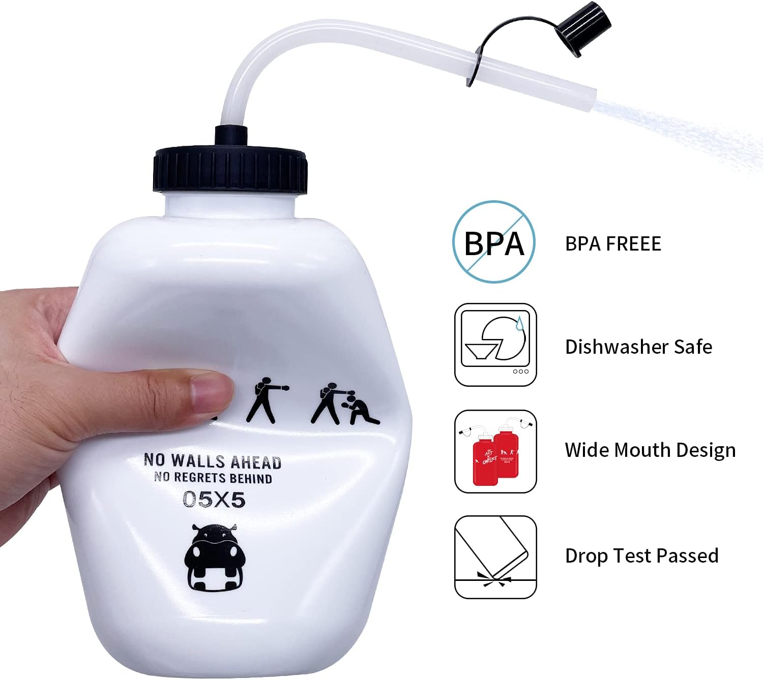 Botella de agua de hockey con pajita larga de 1 litro, botellas de agua de 1 litro, sin BPA, botella de agua de lacrosse para deportes, portero,