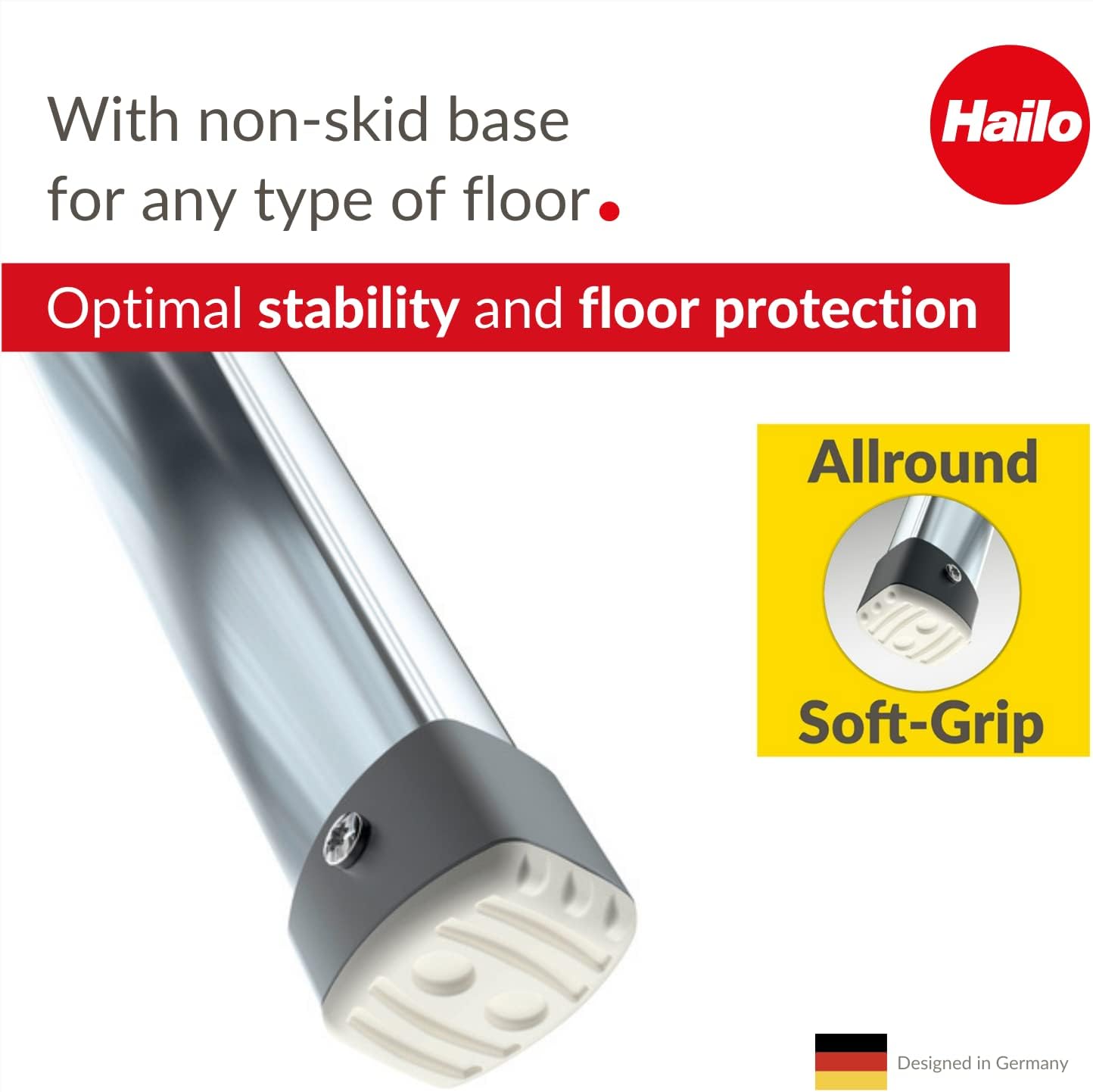 Hailo LivingStep Comfort Plus  Escalera plegable de aluminio  Dos escalones extra grandes  Escalera con barra de seguridad alta curva y bandeja de