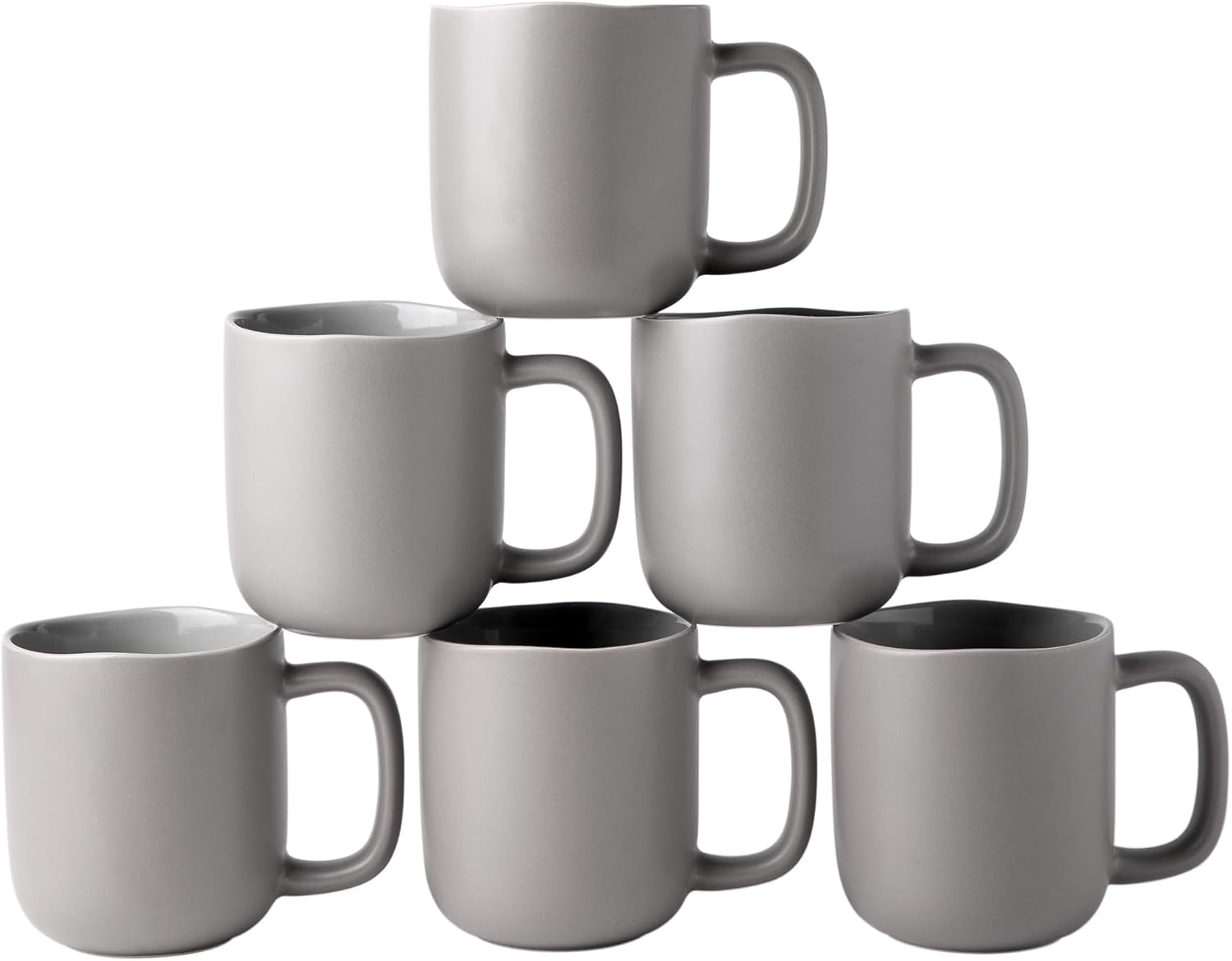 Juego de 6 tazas de café de 16 onzas, tazas de café de cerámica con mango grande y borde ondulado para café con leche, cacao caliente, té, tazas de
