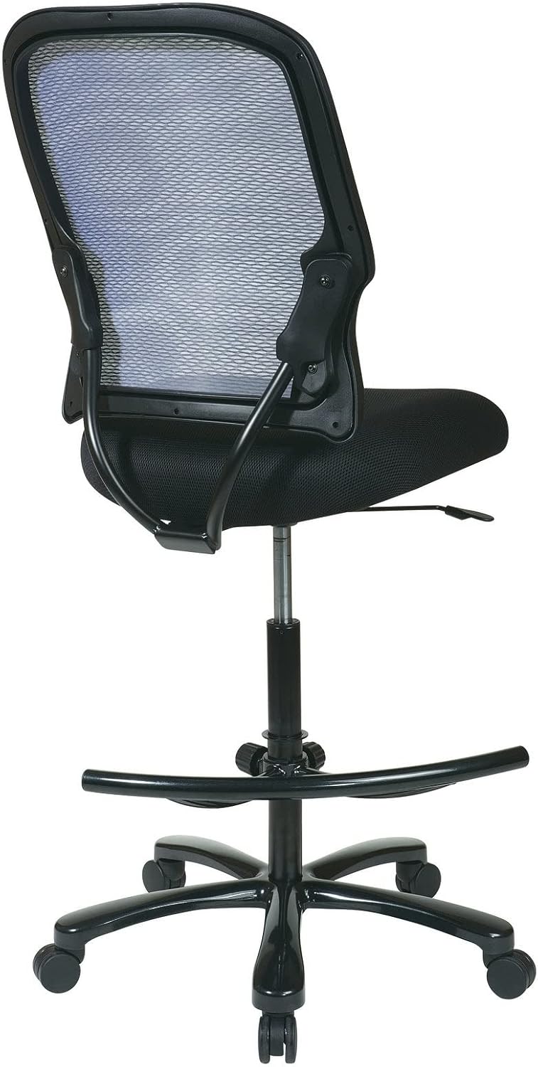 SPACE Seating Respaldo AirGrid de doble capa grande y alto con asiento de malla, reposapiés ajustable y base con acabado plomizo, negro