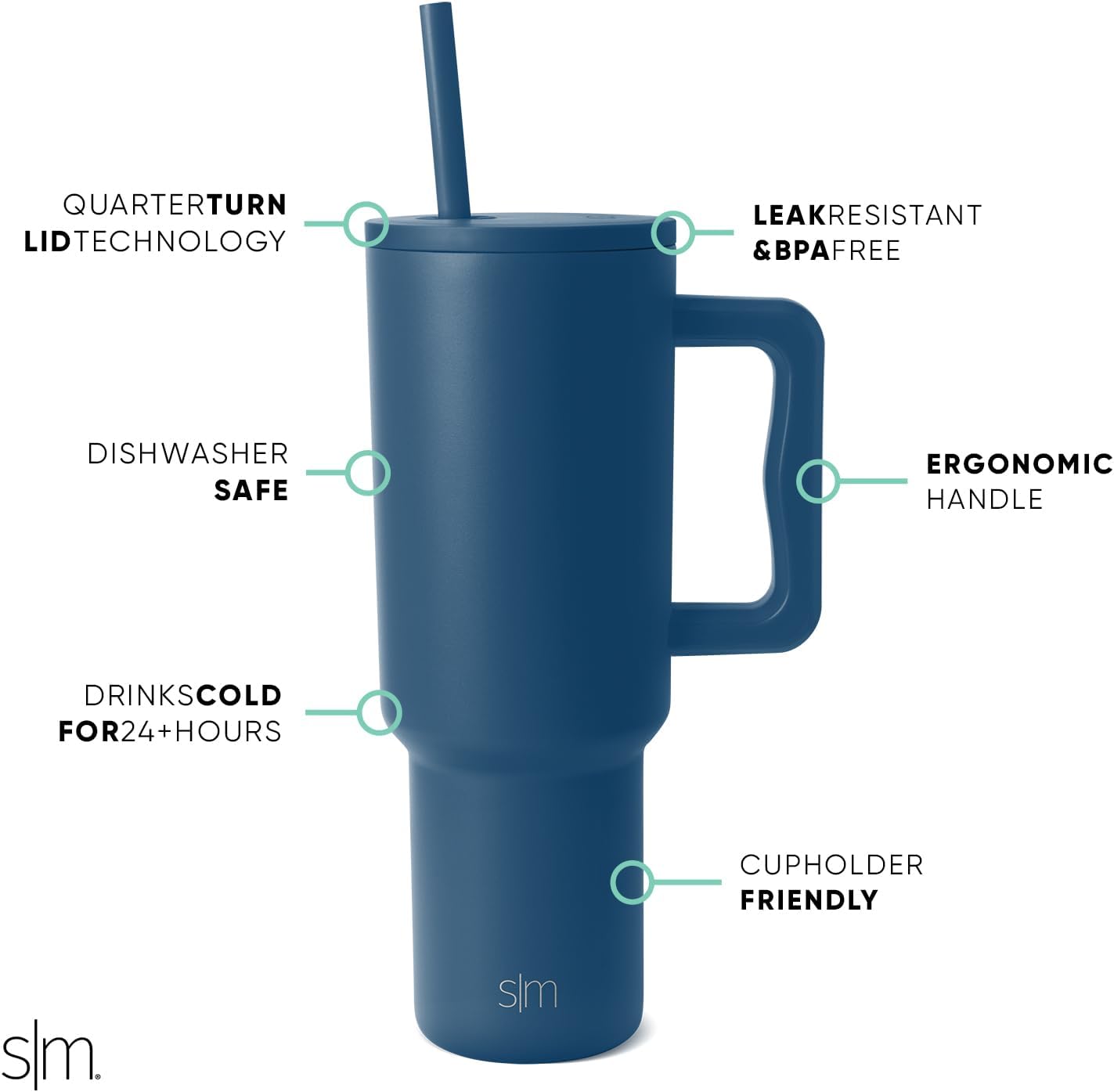Simple Modern Vaso de 40 onzas con asa y tapa con pajilla, botella de agua reutilizable aislada de acero inoxidable, taza de viaje, uso en