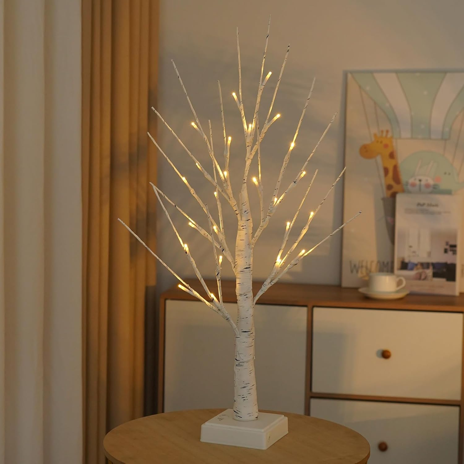 Lámpara de árbol de abedul de 24 LED, árbol de espíritu de luz de hadas, 24 piezas de adornos de huevo de Pascua, luz de árbol bonsái, ramas
