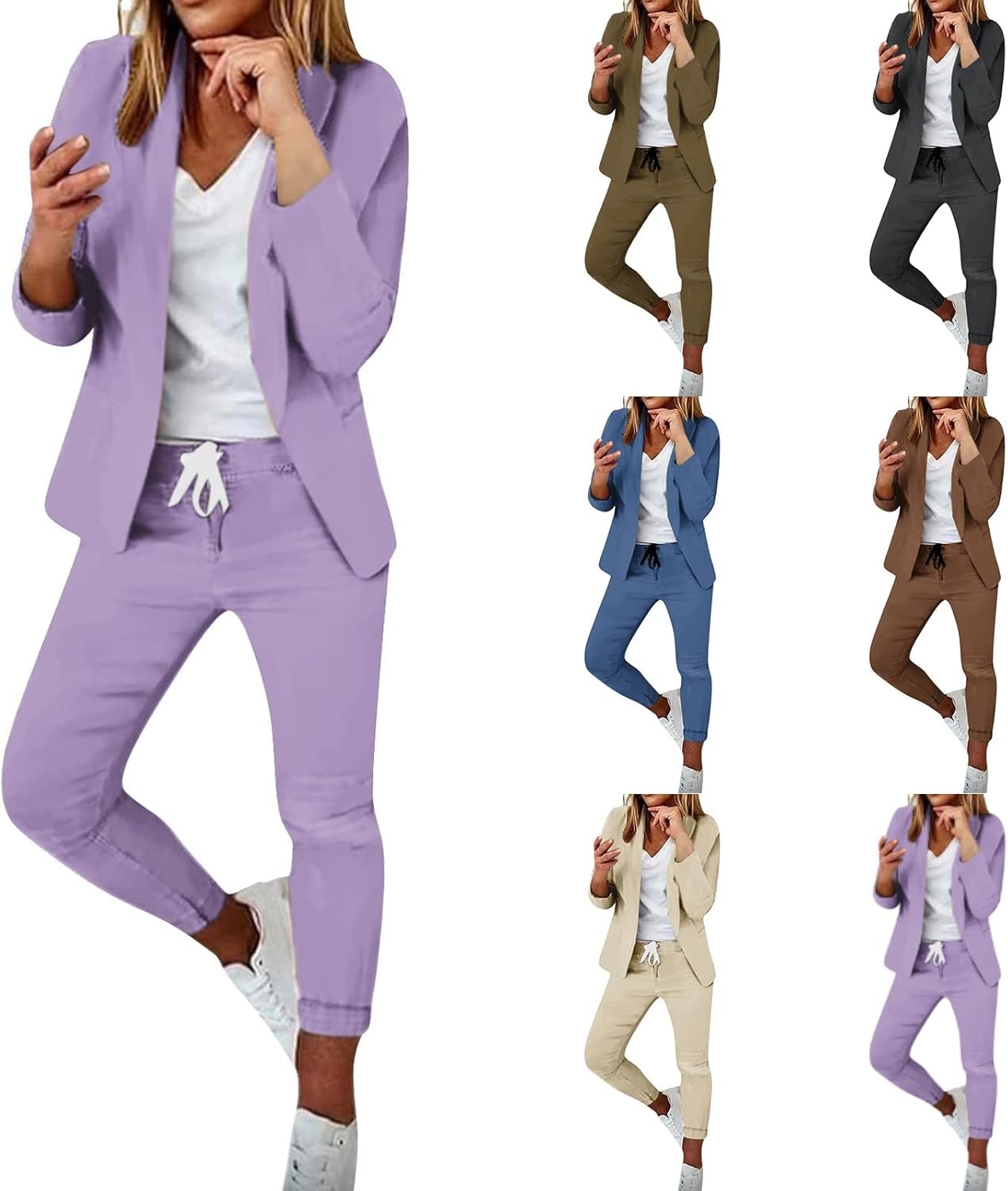 Conjunto de blazer de dos piezas para mujer, chaqueta informal de negocios con parte delantera abierta, chaqueta y pantalones de lápiz, trajes de