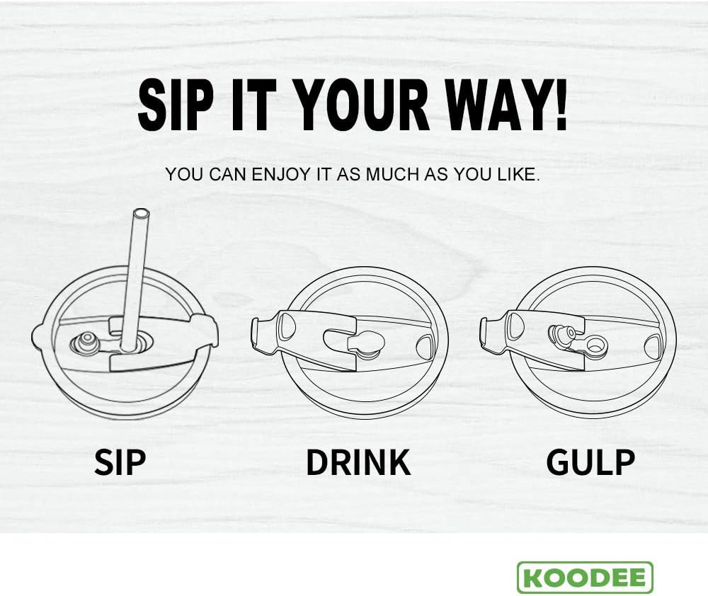 koodee Vaso de 40 onzas con asa, de acero inoxidable, aislado al vacío, para café, taza de viaje con tapa y popote (azul cielo)